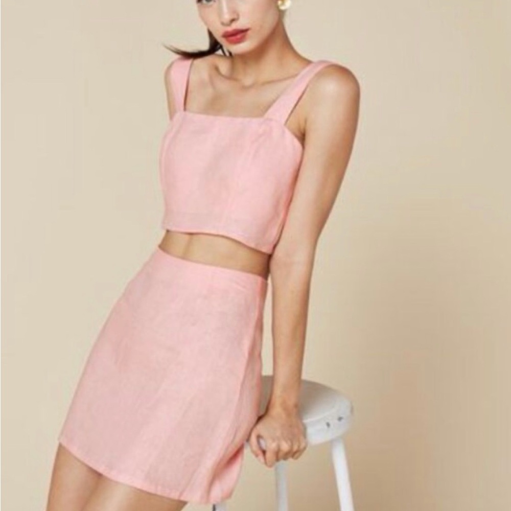 Reformation Blush Braelynn Pink Linen Skirt Set